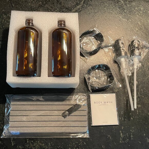 Amber Glass Soap or Lotion Dispenser Set (NWOT) - Picture 2 of 4